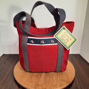 Vintage Canvas Boat Tote Bag Red Navy Blue Travel Beach Designs by Dee Dee NEW